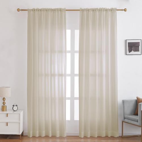 Semi Sheer Rod Pocket Curtains, 84W x 84L, 2 Panels, Beige