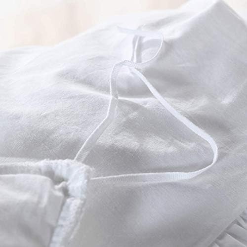 QSH White Ruffle Duvet Cover Queen Washed Cotton Farmhouse Shabby Boho