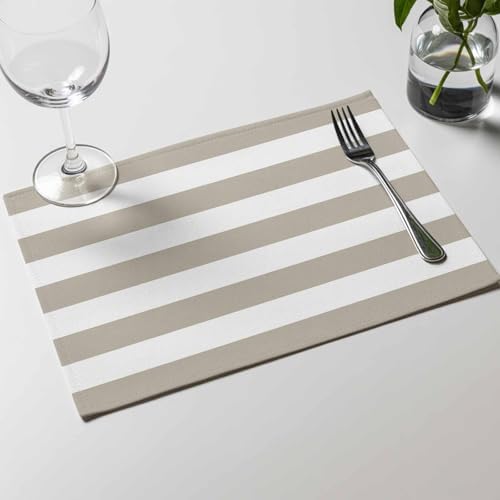 Placemats Set of 4, Beige and White Stripe Washable Table Mats for