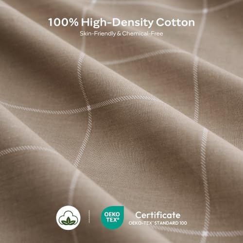 JELLYMONI 100% Cotton Plaid Full Duvet Cover Set, Tan