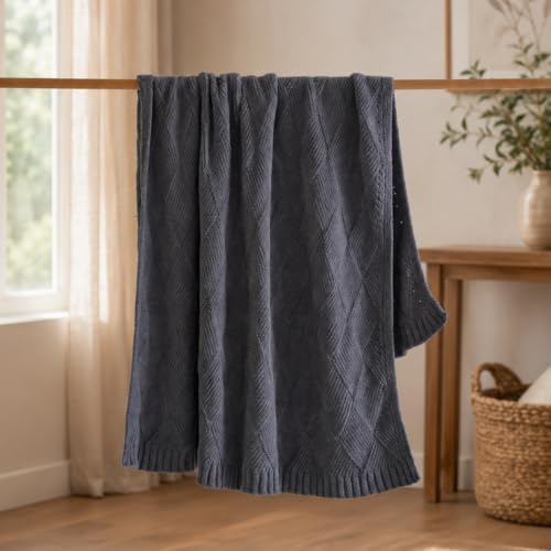 Knit Throw Blanket 50x60, Soft Diamond Texture, Slate Gray