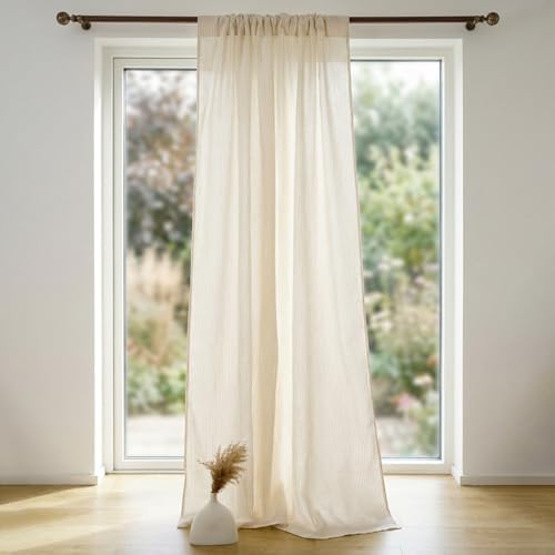 100% Pure Linen Rod Pocket with Pinstripe Curtains, 52 x 84 Inch