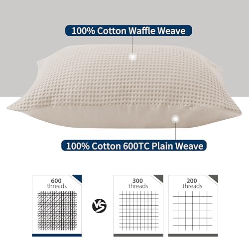 Zaizaihome 100% Egyptian Cotton Waffle Weave Pillowcases King Size