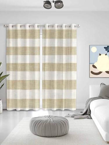 Brown Striped Window Curtains 96 Inch Length, Vintage Linen Pattern