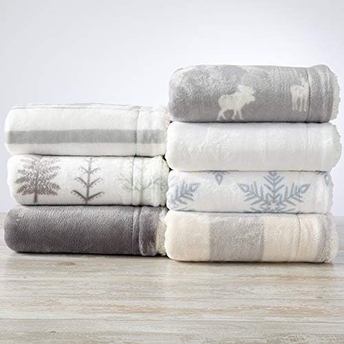 Great Bay Home Sherpa Fleece and Velvet Plush King Throw Blanket Optic