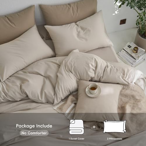 MooMee Upgraded Softer Duvet Cover Set 100% Washed Cotton Twill Queen