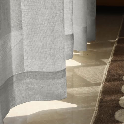 Fcosie Extra Wide Natural Linen Semi Sheer Window Curtain Panels Pinch