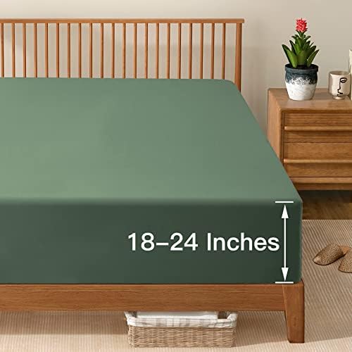 Manyshofu Sage Green Cal King Extra Deep Fitted Sheet, 24 Inch Pocket