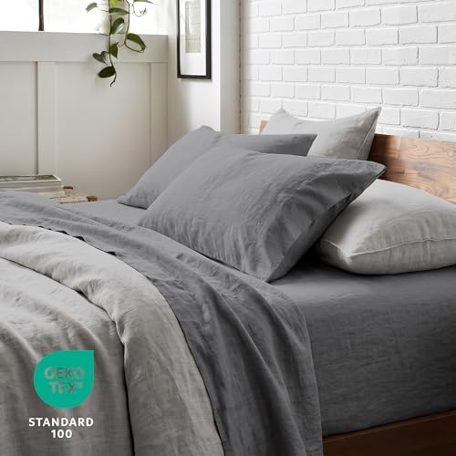 Bare Home Washed Sheet Set 1800 Ultra-Soft (Twin XL, Grey)