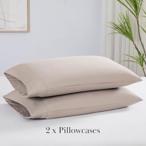 2-Piece Pleated Queen Pillow Cases, Ultra Soft Brushed Microfiber Bone