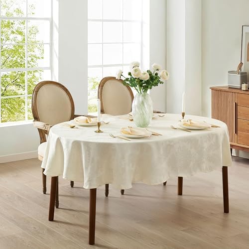 Newbridge Barcelona Damask 60 x 102 Inch Oval Tablecloth, Antique