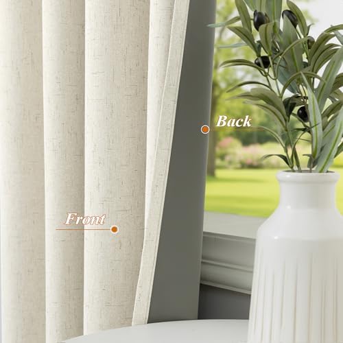 100% Blackout Linen Textured Curtains for Bedroom Full Light Blocking
