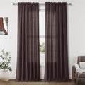 Guken Linen Curtains 96 Inch Long for Living Room Rod Pocket Coffee