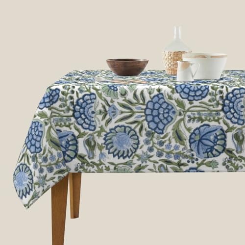 Boho Square Tablecloth 60x60 Inch Blue Green Vintage Floral Table
