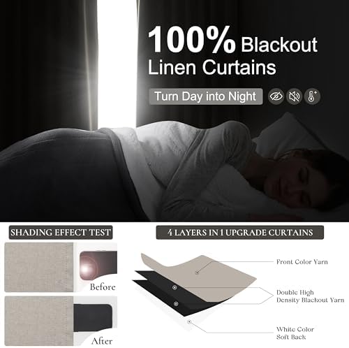 Grey Flax Extra Long Curtains 120 inch Length 2 Panels Set, Hook