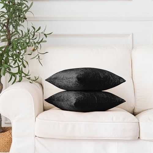 NiNi ALL Black Velvet Throw Pillow Covers 18x18 Set of 2 Sofa Couch