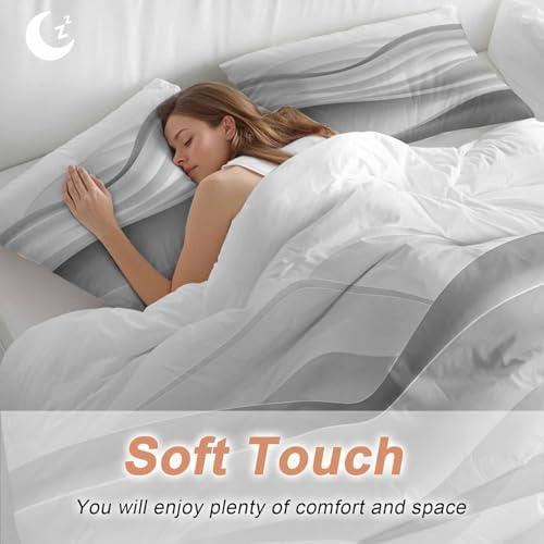 Gray Striped Bed Duvet Cover Queen Size Bedding Set, 3 Pieces Washed