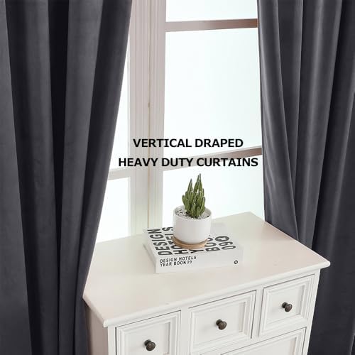 Benedeco Charcoal Gray Velvet Blackout Curtains 52x120, 2 Panels