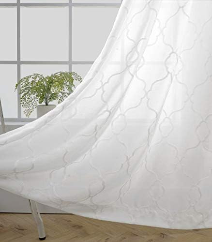 MIUCO Moroccan Embroidery Semi Sheer Curtains Faux Linen Grommet