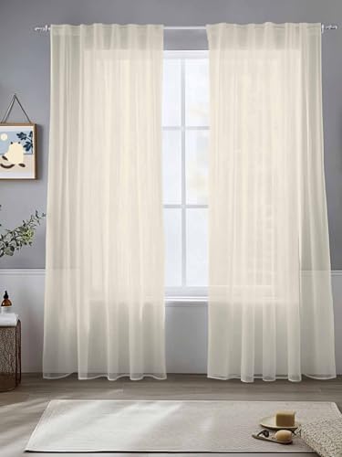 Sheer Curtains 108 Inches Long 2 Panels Set for Living Room, Cream