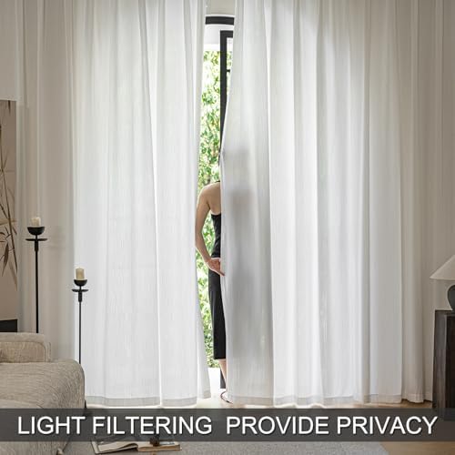 SUOUO Rustic Crinkled Linen Textured Semi-Sheer Curtains 84 Inches 2