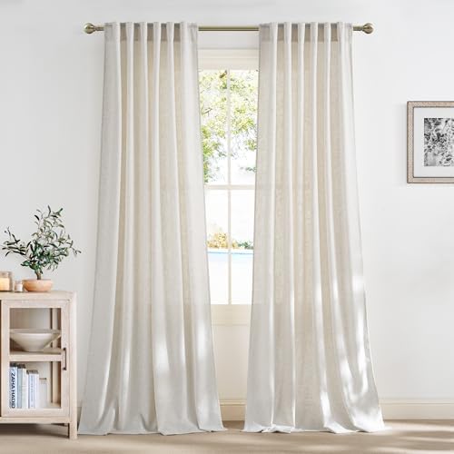 NICETOWN Linen Curtains 108 inch Long 2 Panels Set for Living