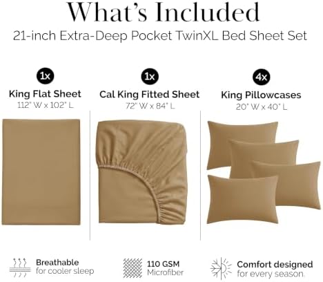 6 Piece California King 21 Inch Extra Deep Pocket Bed Sheets Set Soft