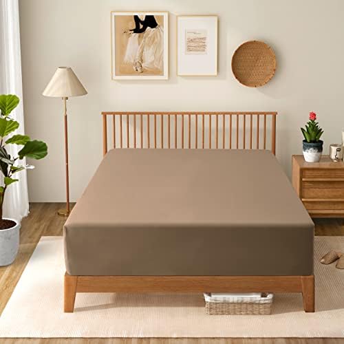 Manyshofu Taupe Cal King Extra Deep Fitted Sheet, 24 Inch Pocket