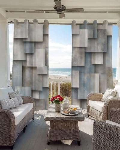 Abstract Block Blackout Curtains 2 Panels Set Minimalist Beige Gray