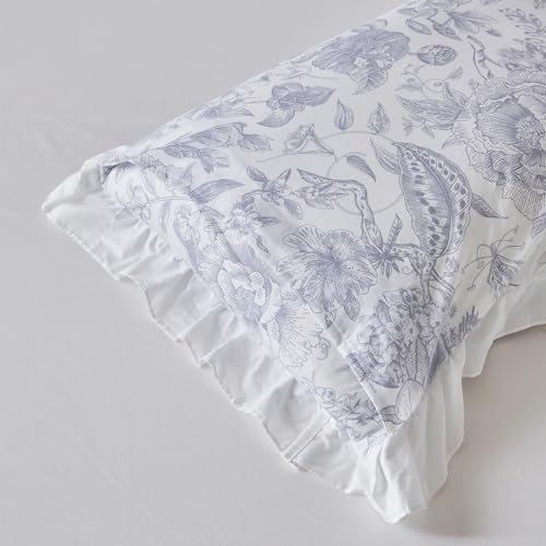 SUSYBAO Blue White Floral Duvet Cover King 100% Cotton 3 Pcs Set 1