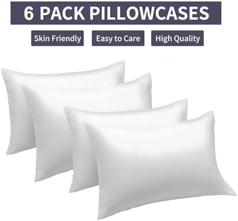 White Pillowcases 6 Pack, Standard Queen Size, Soft and Comfy
