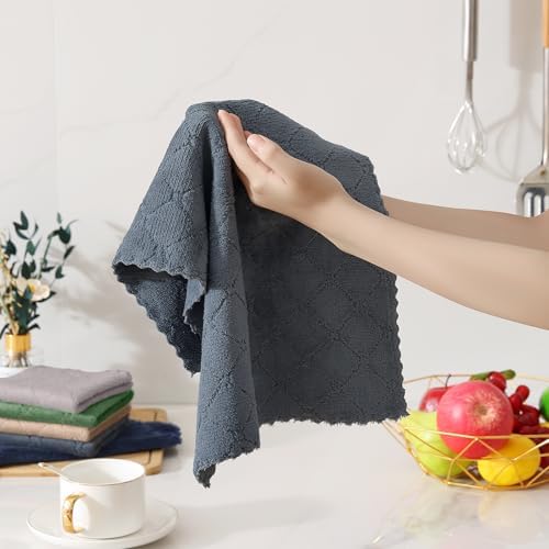 Homaxy Super Soft 12 Pack Kitchen Towels and Dishcloths Set, Dark Grey