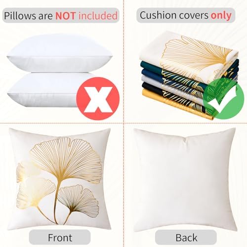 White Decorative Throw Pillow Covers Gold Line Ginkgo Cushion Covers