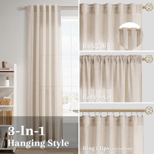 Nanspring Extra Long Linen Curtains 40x120 Inch for Living Room Cream