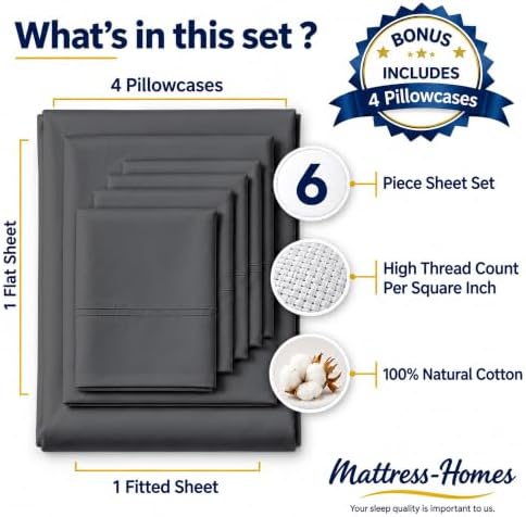 Mattress-Homes 6 Piece King Sheet Set, Hotel Luxury Collection, 100%