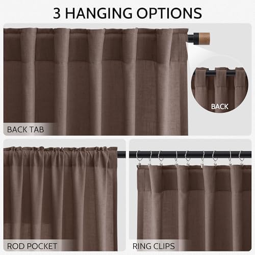Nanspring Cappuccino Curtains 96 Inches Long, Back Tab Linen Blend