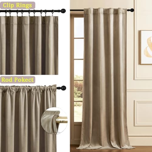 Timeper Taupe Velvet Blackout Curtains 52x84 inches, 2Pcs, Back Tab