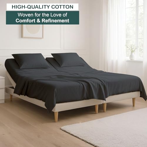 NON Sticky cotton 4 Piece Top Split King Sheets Sets for Adjustable