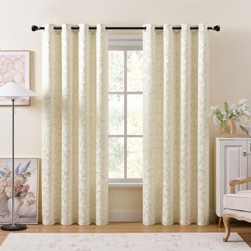 Ivory Curtains 84 Inches long 2 Panels Cream Geometric Curtains Room