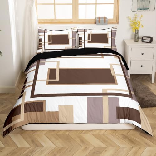 Erosebridal Khaki Square Geometric Duvet Cover King Size,Minimalist