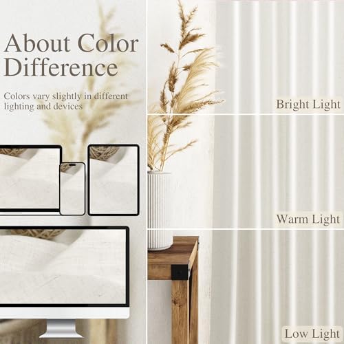 Nanspring Linen Curtains 72 Inch Long for Living Room Back Tab Beige