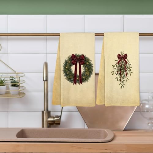 Vintage Neutral Christmas Kitchen Dish Towels, Christmas Bathroom