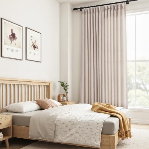 Cream Beige Pinch Pleated Linen Curtains 63 Inches Long 2 Panels for