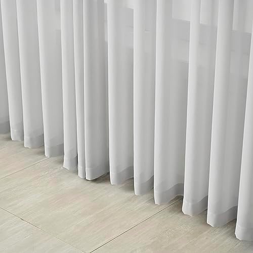 96 inch Long Chiffon Sheer Curtains for Living Room Pinch Pleated