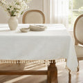 Laolitou Off White Rectangle Tablecloth with Tassels 55x106 Inch