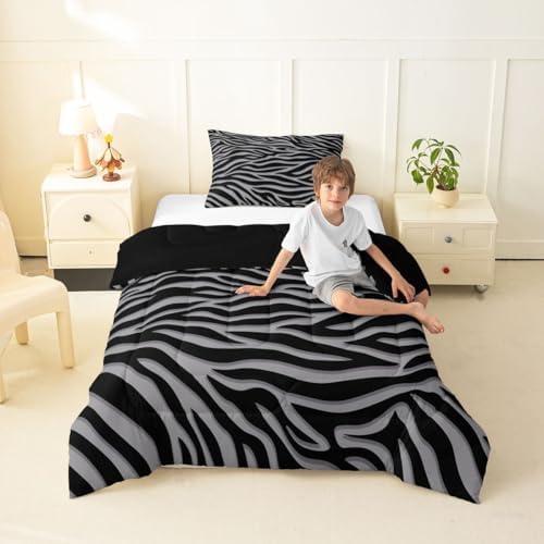 Erosebridal Zebra Print Twin Comforter Set Gray Stylish Animal Print