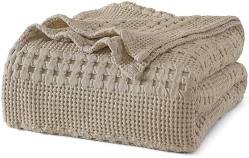 PHF Lightweight 100% Cotton Waffle Blanket for Bed, Queen, Taupe