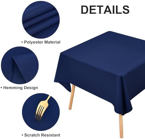 Wolkemer 2 Pack 60x60 Inch Square Tablecloth Washable Navy Table Cloth