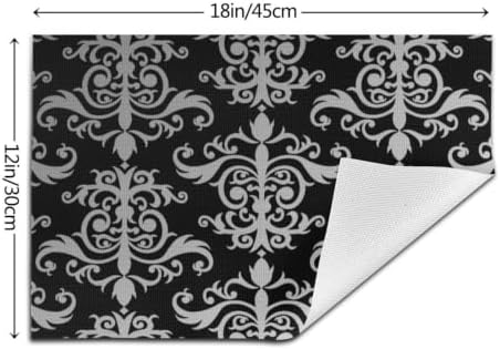 Black and Gray Damask Placemats 6 PCS Heat Resistant Washable Woven