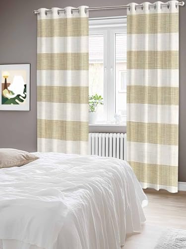 Brown Striped Window Curtains 96 Inch Length, Vintage Linen Pattern